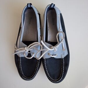 Bass Light Blue and Navy Leather Boat Shoes - 9.5